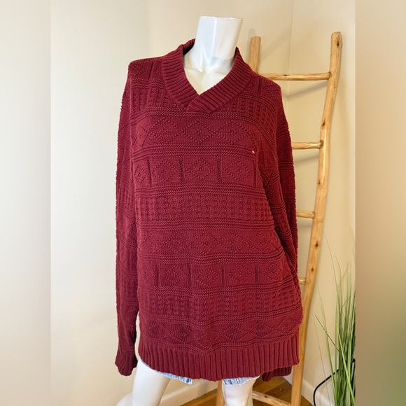 Tommy Hilfiger VINTAGE Unisex Oversized Burgundy Cotton Sweater 90s Archive XL - Picture 1 of 7